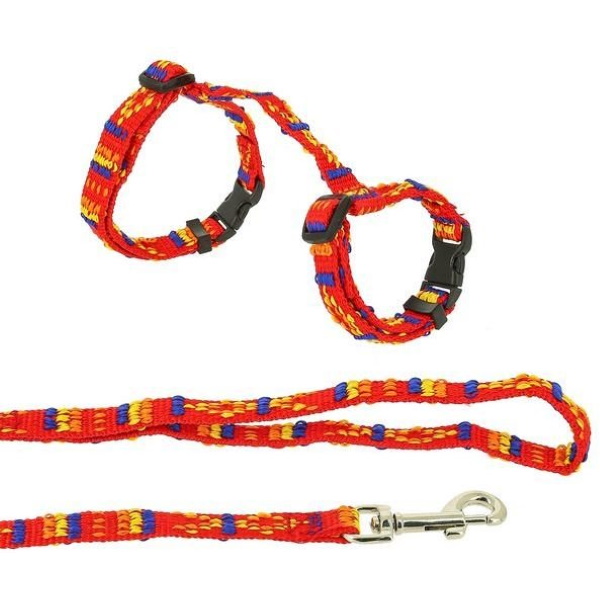 

Шлейка с поводком для кошек Каскад Орнамент нейлон красный 120см + 15/25см, Орнамент