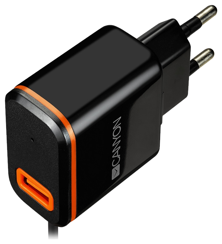 фото Сетевое зарядное устройство canyon 1xusb + кабель lightning, 1xusb, 2,1 a, black