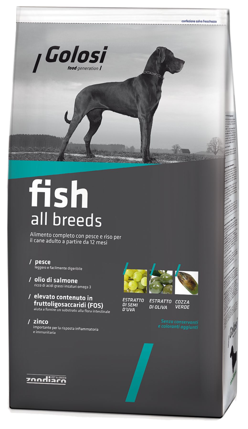 Сухой корм для собак Golosi Fish All Breeds Adult, рыба, рис, 3кг