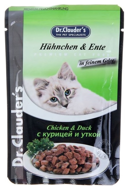 

Влажный корм для кошек Dr.Clauder's, с курицей и уткой в желе, 20шт по 100г, с курицей и уткой в желе, 100 г