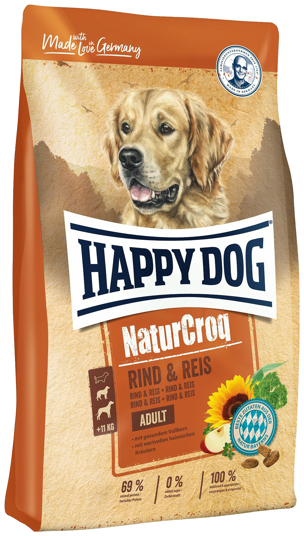 фото Сухой корм для собак happy dog adult naturecroq, говядина, рис, 4кг