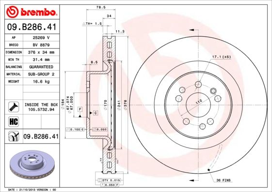 фото Тормозной диск brembo 09.b286.41