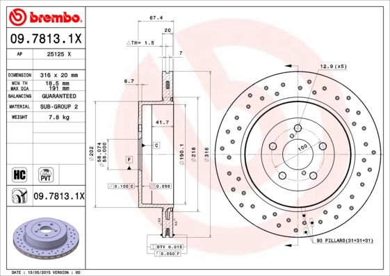 

Тормозной диск brembo 09.7813.1X