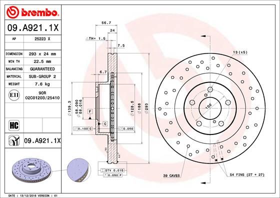 фото Тормозной диск brembo 09.a921.1x