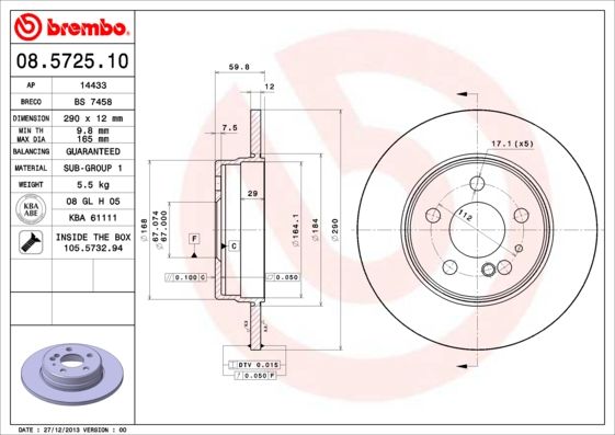 

Тормозной диск brembo 08.5725.10