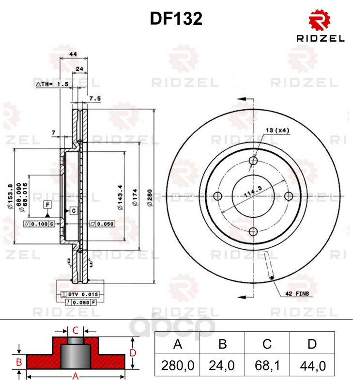 

Тормозной диск RIDZEL DF132 передний