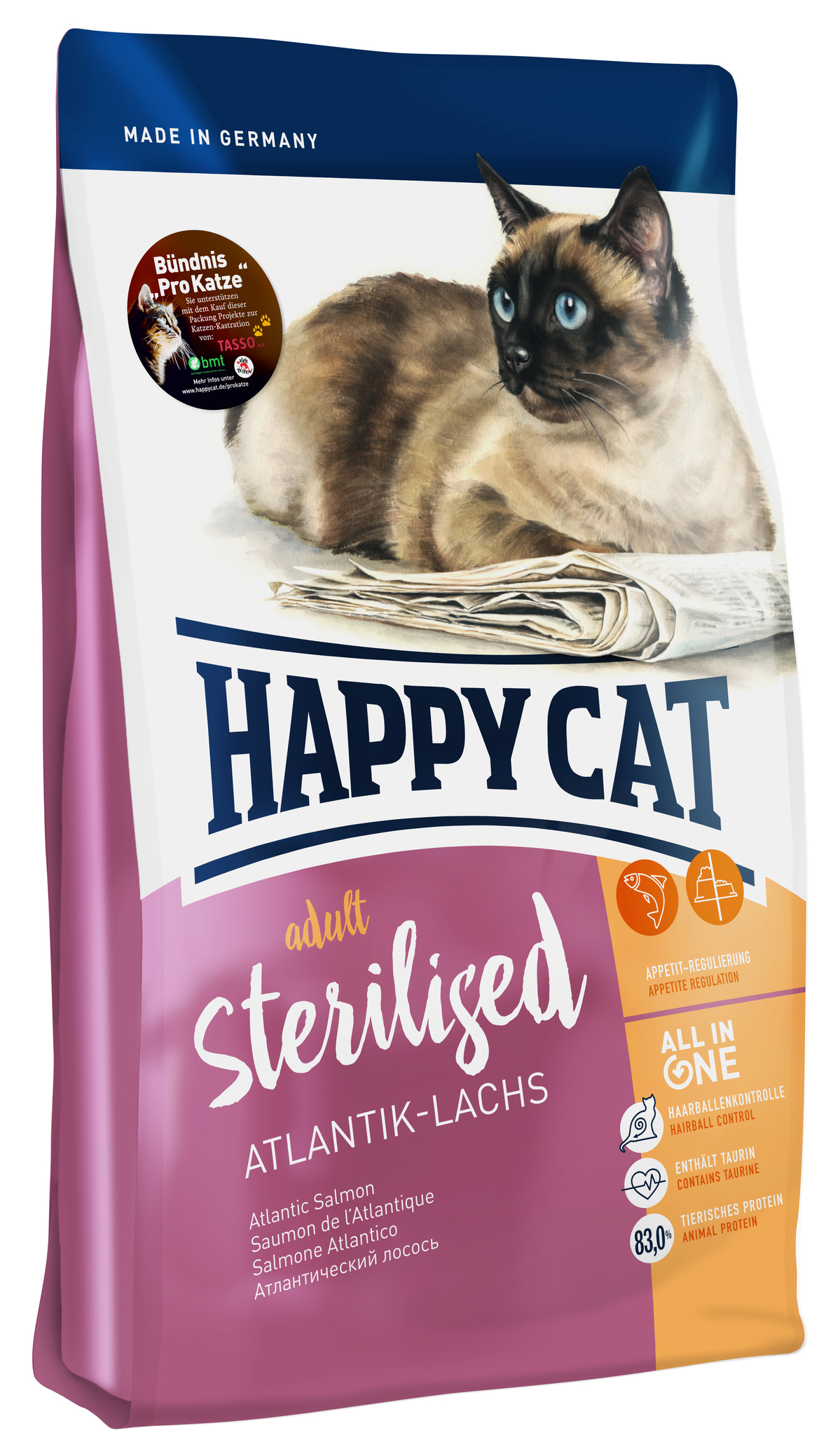 фото Сухой корм для кошек happy cat sterilised, для стерилизованных, лосось, 1,4кг