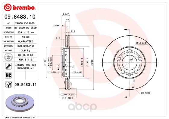 фото Тормозной диск brembo задний для 09848311