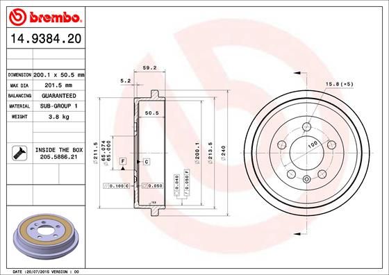 

Тормозной барабан BREMBO 14.9384.20