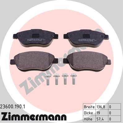 

Тормозные колодки ZIMMERMANN дисковые 23600.190.1