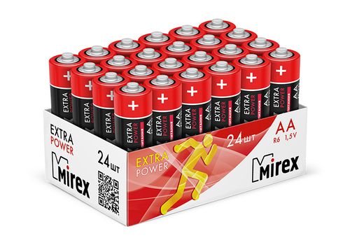 Батарейка солевая Mirex R6/AA 1,5V 24 шт батарейка облик d r20 солевая 1 5 в 2 шт 775