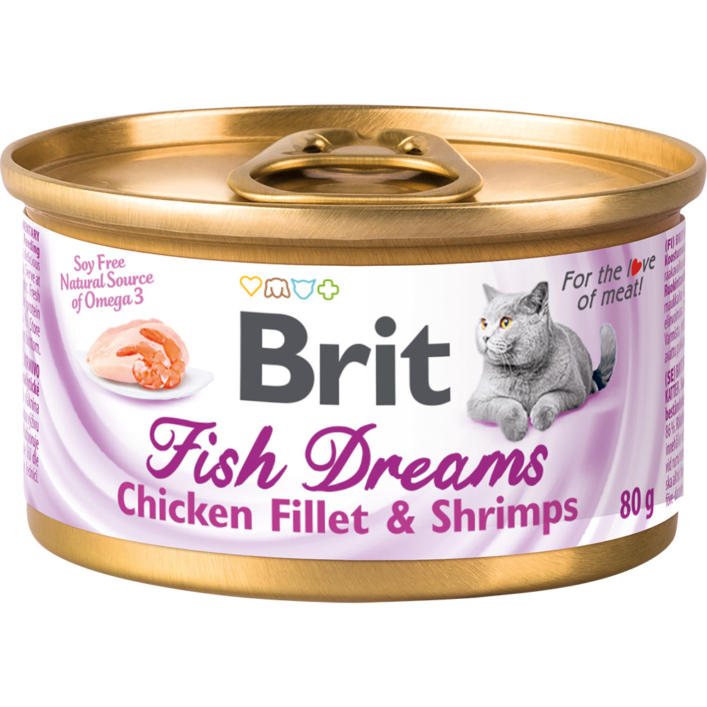 фото Консервы для кошек brit fish dreams, курица, креветки, 80г