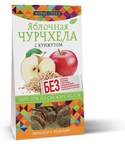 Яблочная чурчхела с кунжутом, 90г, ЖИВЫЕ СНЕКИ