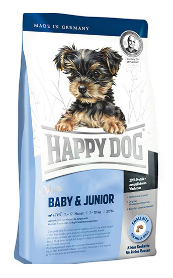 фото Сухой корм для щенков happy dog baby & junior mini, для мелких пород, птица, лосось, 1кг