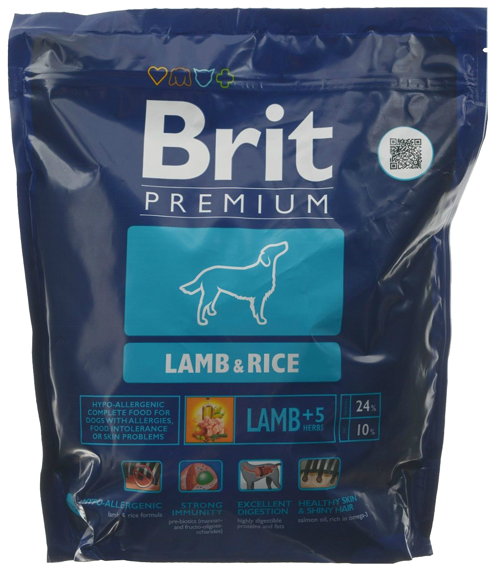 фото Сухой корм для собак brit premium lamb&rice, гипоаллергенный, ягненок и рис, 1кг