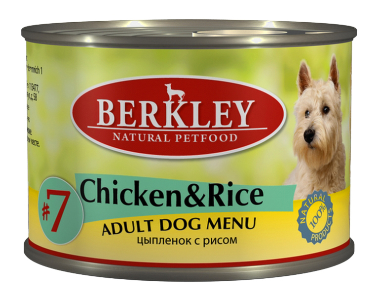 фото Консервы для собак berkley menu, цыпленок, рис, 6шт, 200г