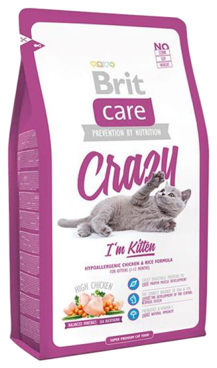 фото Сухой корм для котят brit care crazy kitten, курица с рисом, 2кг