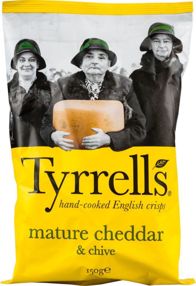 фото Картофельные чипсы tyrrells со вкусом сыра чеддер и лука резанец 150 г