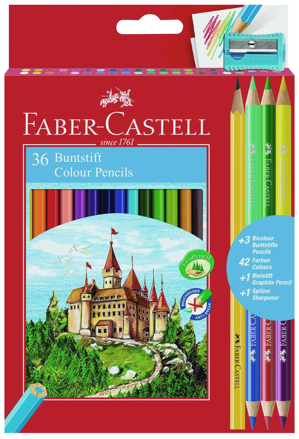 фото Цветные карандаши faber-castell замок: 36 шт + 3 двухцветных + 1 чернографитовый