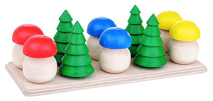 фото Игровой набор "елочки и грибочки на полянке", 11 предметов деревянные игрушки