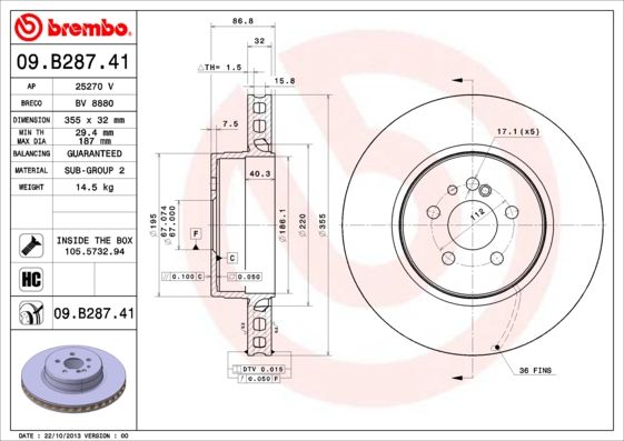 фото Тормозной диск brembo 09.b287.41