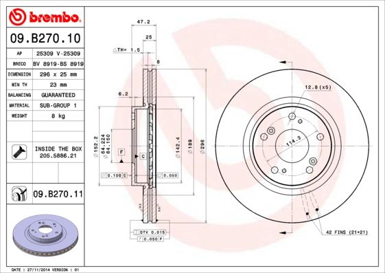 фото Тормозной диск brembo 09.b270.10