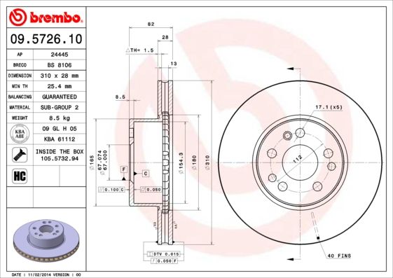 фото Тормозной диск brembo 09.5726.10