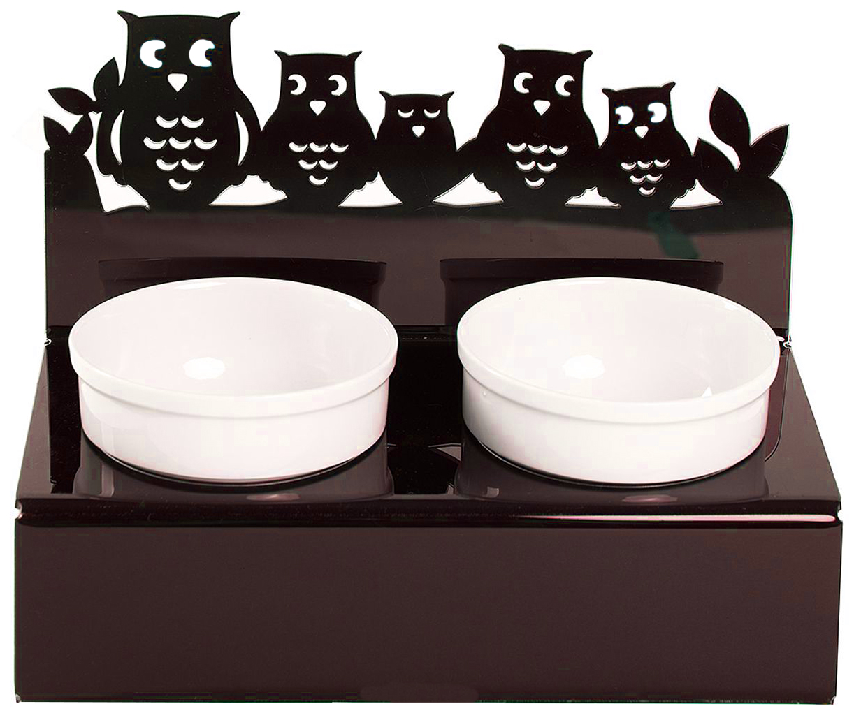 фото Двойная миска для кошек artmiska, керамика, пластик, белый, коричневый, 2 шт по 0.35 л