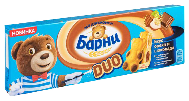 фото Пирожное бисквитное барни duo вкус ореха и шоколада 150 г