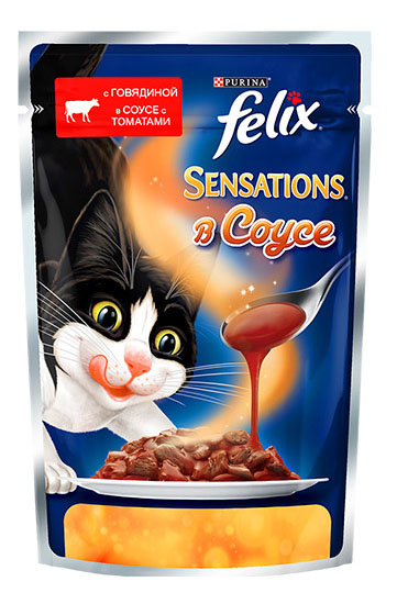 фото Влажный корм для кошек felix sensation, говядина, томат 24шт, 85г