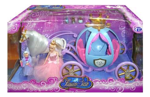 Карета для куклы Junfa toys Лошадь в наборе с каретой и 2 куклами