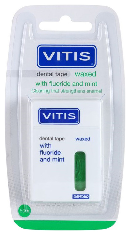 фото Зубная нить dentaid vitis waxed dental floss with fluoride and mint 50 м