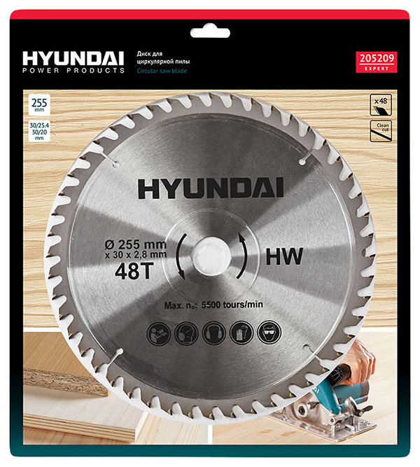 Пильный диск Hyundai D255 48T D30mm/20мм/25,4мм (25/50) 205209