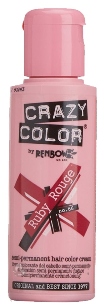 Краска для волос Renbow Crazy Color Semi-Permanent Hair Color Cream 66 Ruby Rouge 100 мл crazy color оттеночный краситель для волос capri blue сине голубой 44