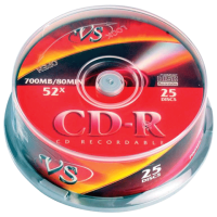 фото Диски cd-r vs, 700mb, 52x, cake box, с поверхностью для печати, vscdripcb2501, 25 штук