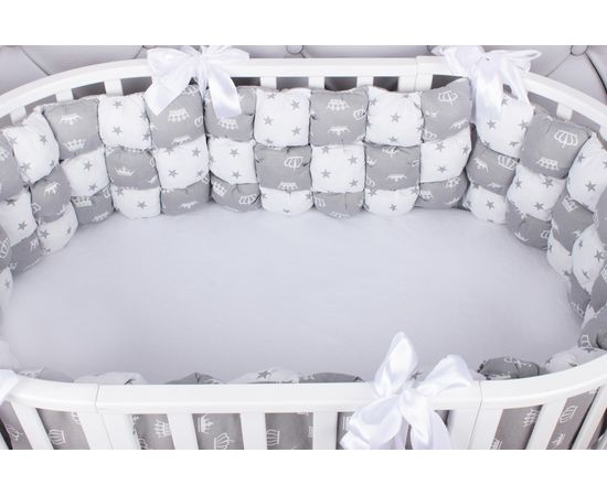 фото Бортик бонбон в кроватку 6 предметов amarobaby royal care (бязь, серый)