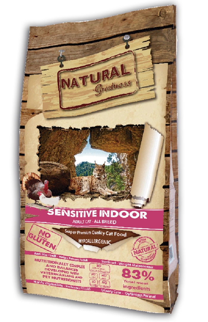 фото Сухой корм для кошек natural greatness sensitive indoor, курица, индейка, 18кг