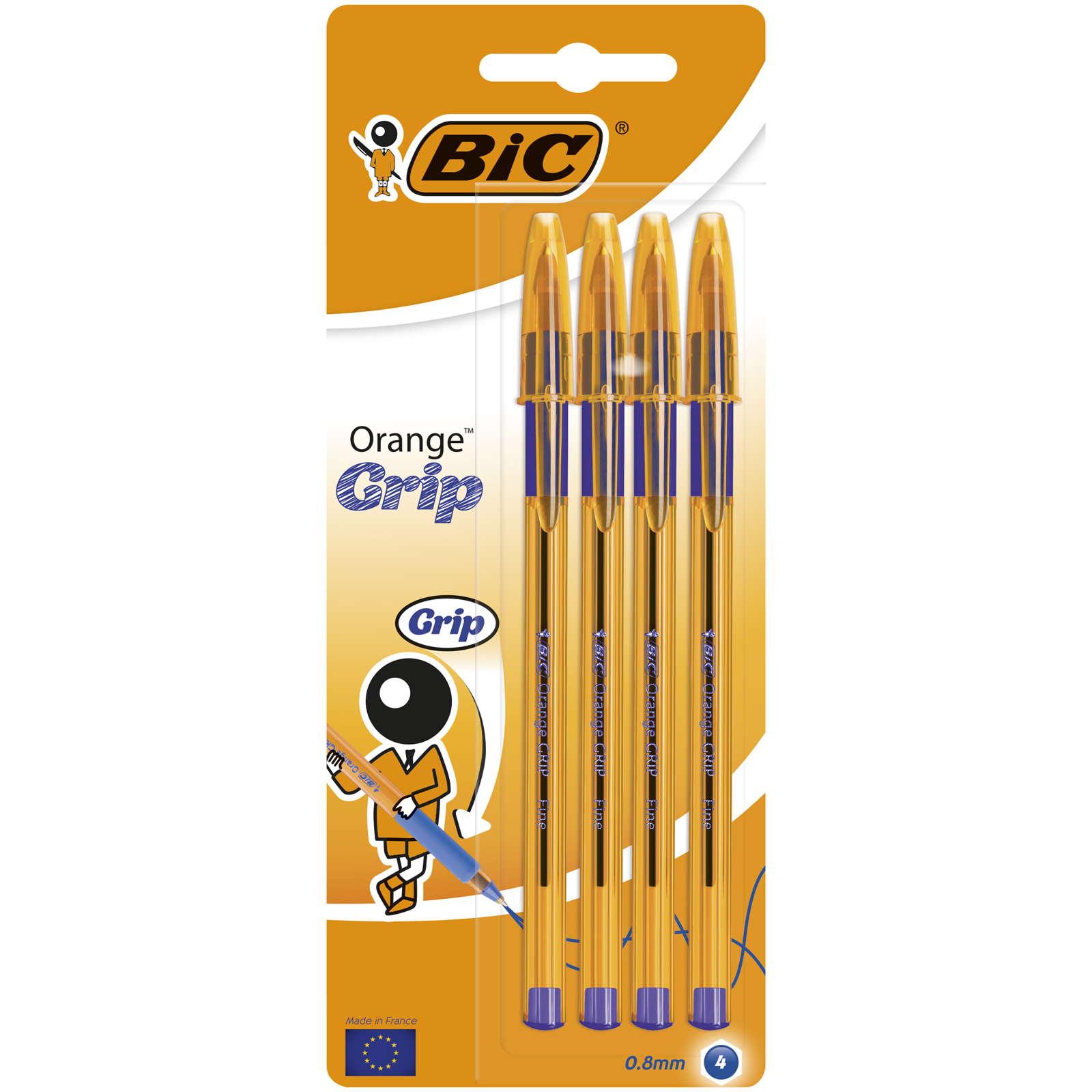 фото Набор ручек шариковых bic orange grip 811928, синие, 0,8 мм, 4 шт.