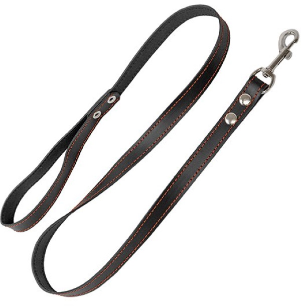 Поводок для собак  Homepet кожаный простой простроченный 15 мм х 120 см, Черный