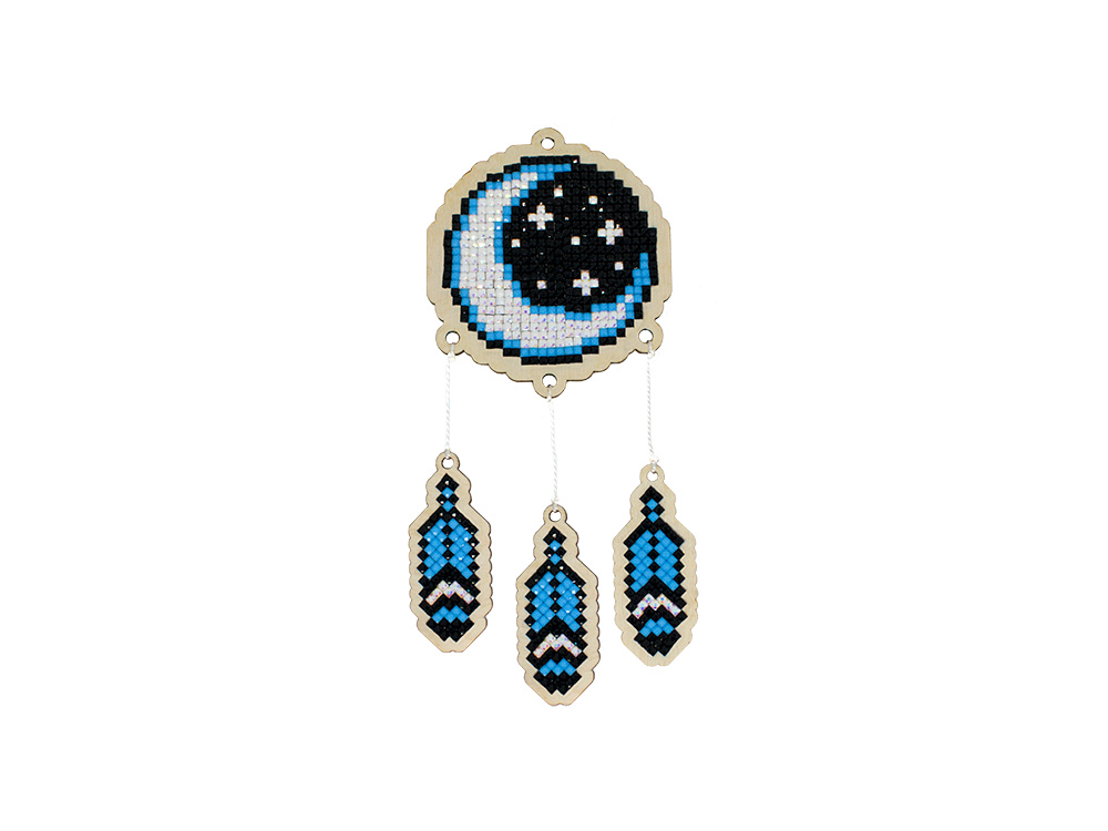 

Алмазная вышивка на дереве Гранни Wood Ловец снов Полумесяц, 6,9x7,5 см, Ловец снов Полумесяц