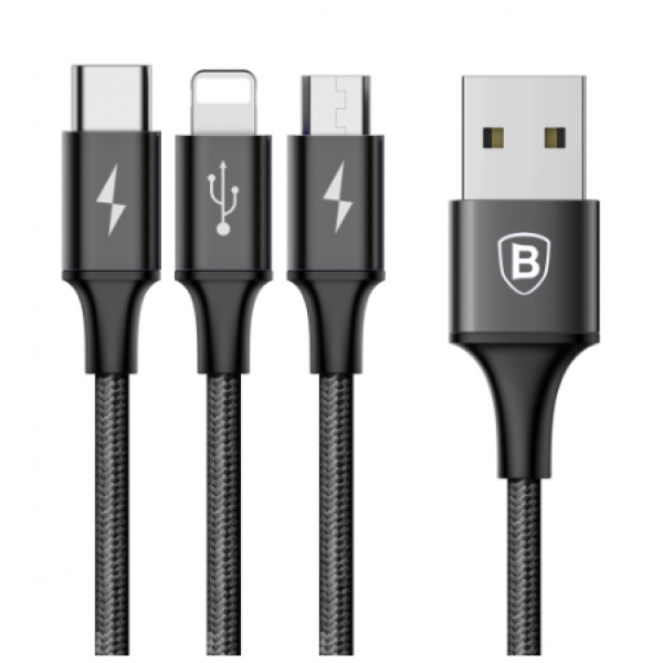 фото Кабель baseus rapid series microusb/lightning/type-c 1.2m camlt-su01 black