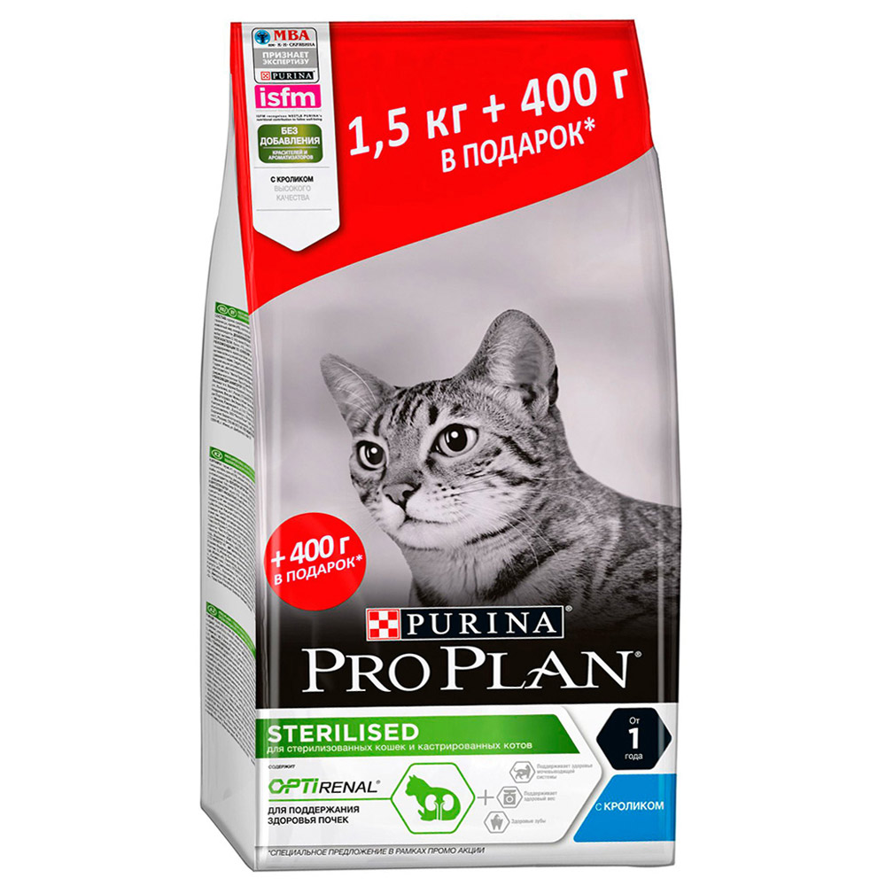 фото Сухой корм для кошек pro plan sterilised optirenal, кролик, 1,5кг + 400г