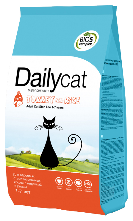 Сухой корм для кошек Dailycat Steri Lite, для стерилизованных, индейка и рис, 1,5кг