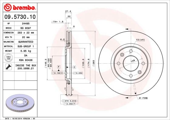 фото Тормозной диск brembo 09.5730.10