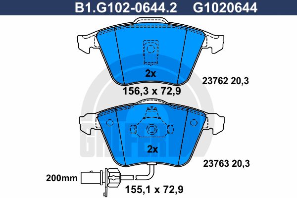 

Комплект тормозных дисковых колодок GALFER B1.G102-0644.2