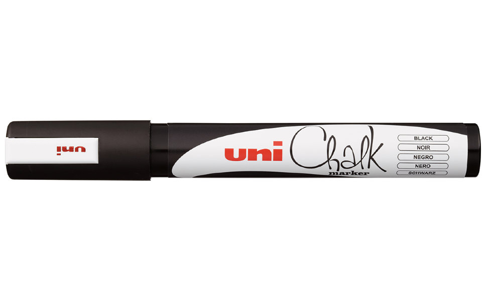 Маркер меловой Uni Chalk 5M 1,8-2,5мм овальный (черный, 1 шта) черный