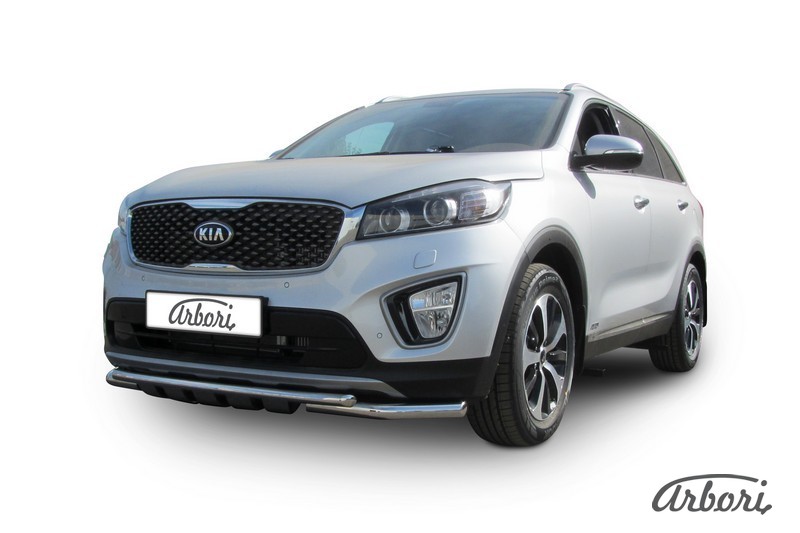 фото Защита переднего бампера arbori для kia sorento prime 2015-2018, d57+d42, хром