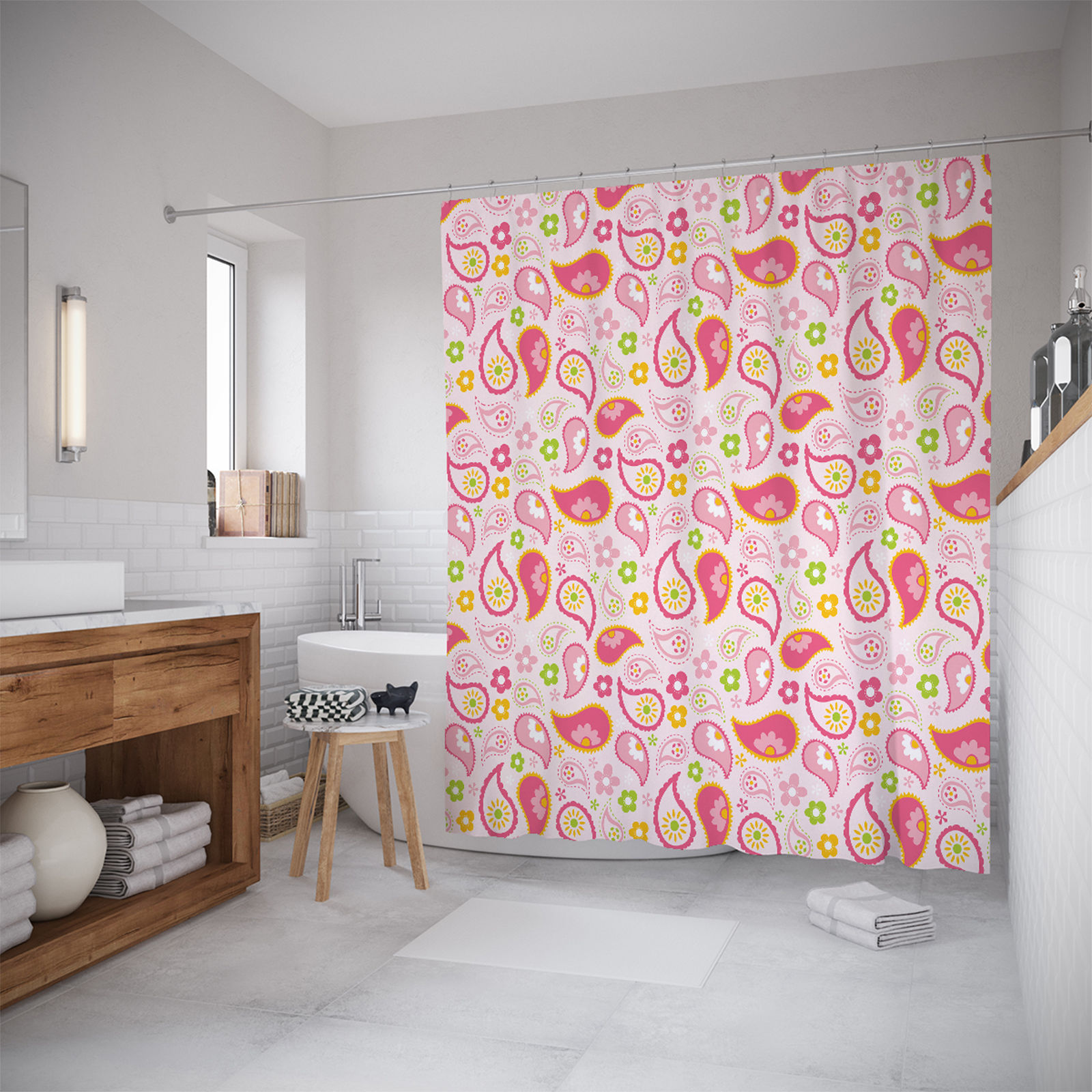 

Шторы для ванной JoyArty «Цветочные узоры» 180x200, Белый