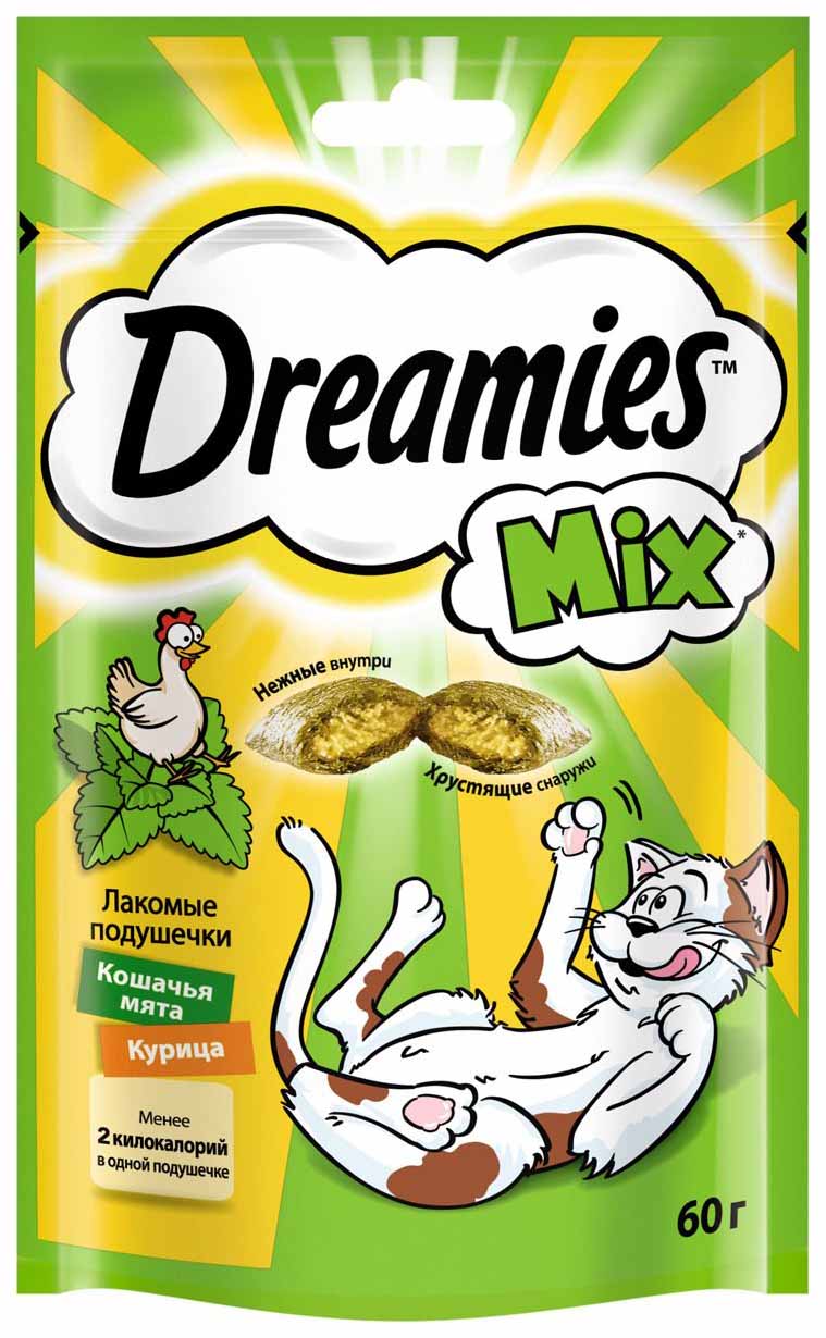 Лакомство для кошек Dreamies Mix, подушечки, кошачья мята, курица, 60г