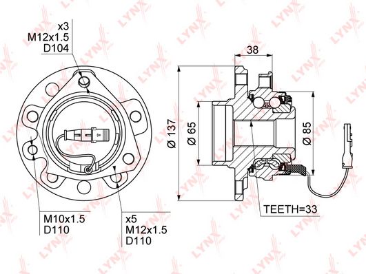 

Комплект подшипника ступицы колеса LYNXauto WH-1086